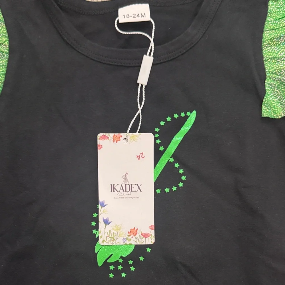 Wicked Elphaba Girls Shirt and Skirt Witch Costume with Green/Black Tutu 18-24